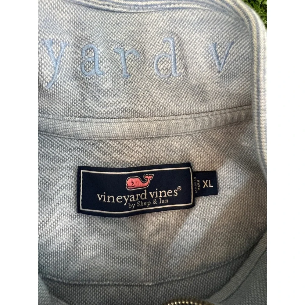 Vineyard Vines Mens XL Quarter Zip‎ Pullover Light Blue Striped Pique Sweater